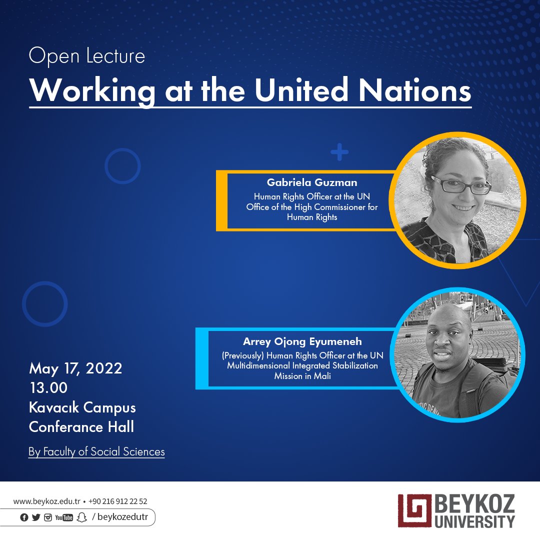 Gabriela Guzman ve Arrey Ojong Eyumeneh ile "Working at the United Nations" konulu söyleşimiz bugün saat 13:00'da.