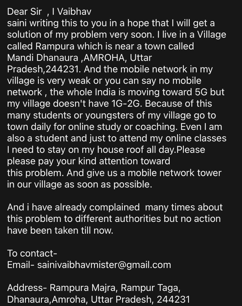 Vs28341944's tweet photo. @mygovindia @narendramodi No network in my village https://t.co/1465LMn8p9