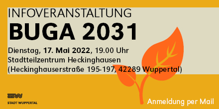 stadt_wuppertal's tweet photo. Ihr wollt euch über die #BUGA2031 informieren? Dann kommt gerne heute Abend im Stadtteilzentrum Heckinghausen in #Wuppertal vorbei. Um 19 Uhr geht's los. Um Anmeldung per Mail wird gebeten: veranstaltungen-buga@stadt.wuppertal.de #BUGATal #lasstunschancensäen https://t.co/VNJCmeb8O1