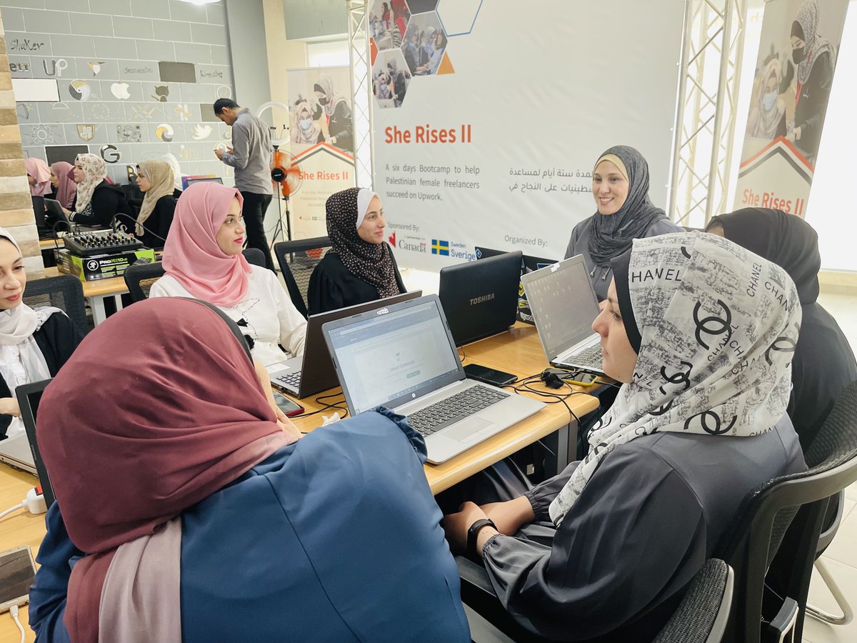 GazaSkyGeeks's tweet photo. #GSGSheRises Kick-Off!
The BootCamp will train, coach, deploy and mentor 70 female freelancers who have digital talents
This equals closing the earning gap and empowering women, which comes as a continuing activity of how we @GazaSkyGeeks support Palestinian females
@CanadaRepPA https://t.co/iElSiMxTxU