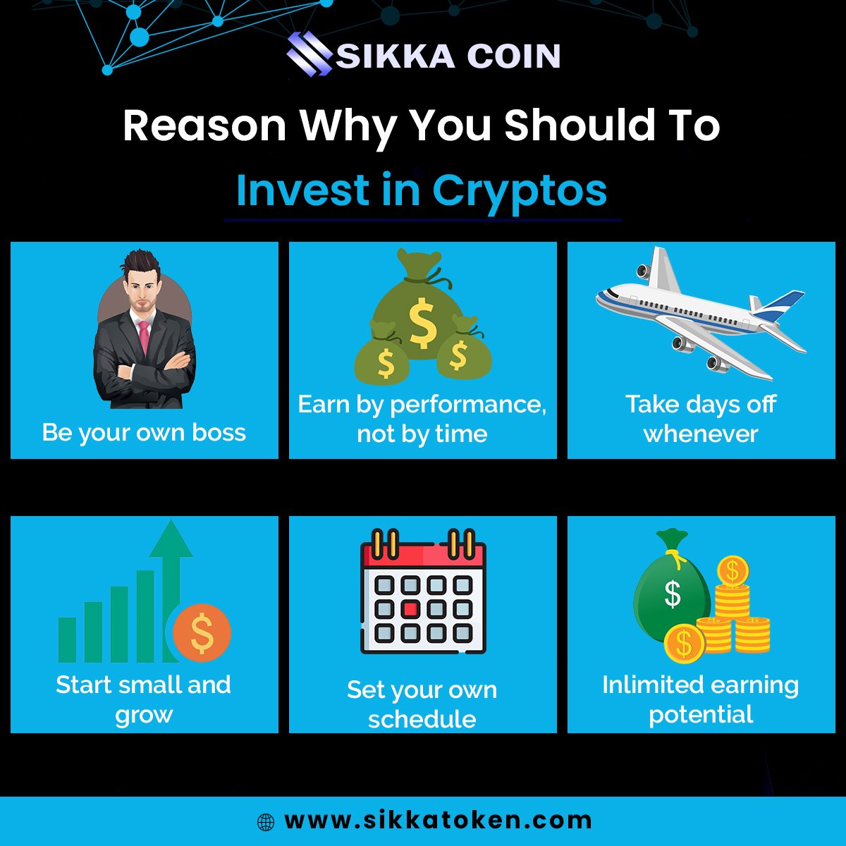 SikkaToken's tweet photo. 🚀🚀Reasons why you should invest in cryptos🚀🚀

#cryptocurrency #investors #cryptotrading #sikkaCoin #cryptoinvesting #invest #investing #cryptoinvestors #crypto https://t.co/iw8uZBNAn2