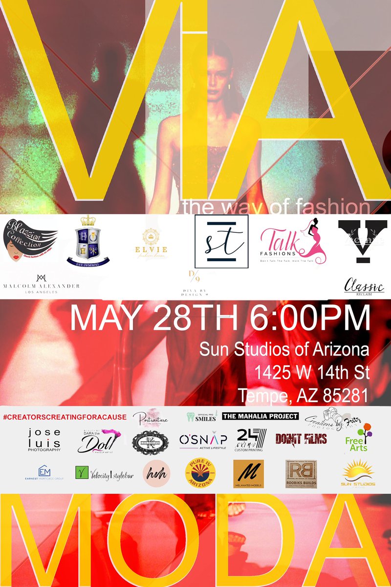 strivemc's tweet image. GET YOUR TICKETS TO VIA MODA ”THE WAY OF FASHION” 
A Charity fashion event benefiting the amazing non-profit 
FREE ARTS OF ARIZONA FOR ABUSED CHILDREN
MAY28th 6PM 

GET YOUR TICKETS -DM for more Details