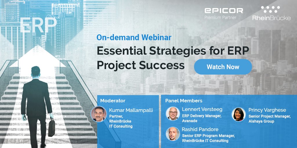 RheinBruckeIT's tweet photo. Watch our #webinar to hear about the best practices from international experts based on their combined wisdom of over seven decades of ERP project experience. 👉https://t.co/GJONFRweJH
#RheinBrückeIT #RIC #ERP #epicor #epicorerp #erpsolutions #erpsoftware #Clouderpsolution https://t.co/wfVXdaamrp