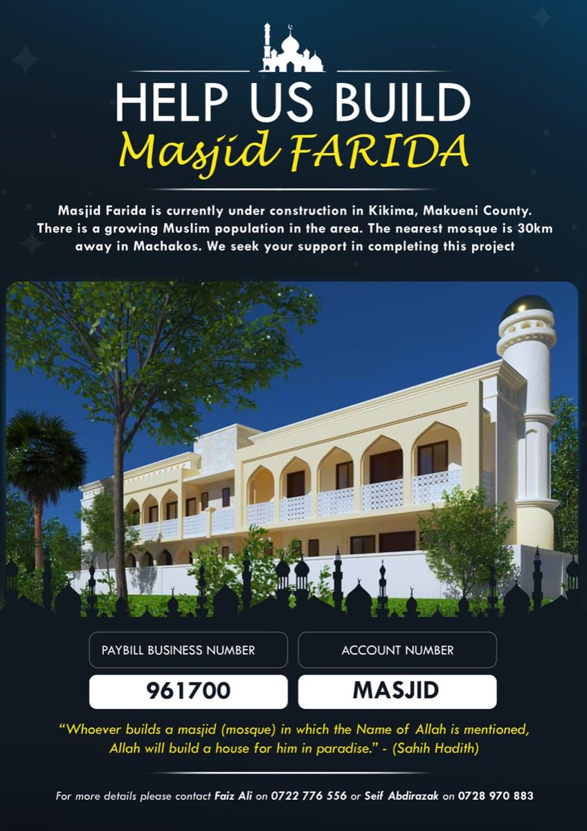 ZMwanzi's tweet photo. Assalam aleikum all. We are grateful for the support in kind and cash donations we have received for the construction of  Masjid Farida in Kikima, Makueni County.We are still a long way to go and still covet your assistance to help give our brothers and sisters a place of worship https://t.co/oykTBbIXYk