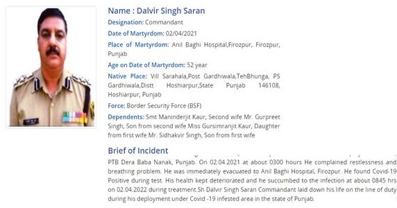 Sh Dalvir Singh Saran, Commandant laid down his life on the line of duty during his deployment under Covid-19 infested area in the state of Punjab. Contribute towards the family of the Braveheart directly... bharatkeveer.gov.in/prepare-donati…