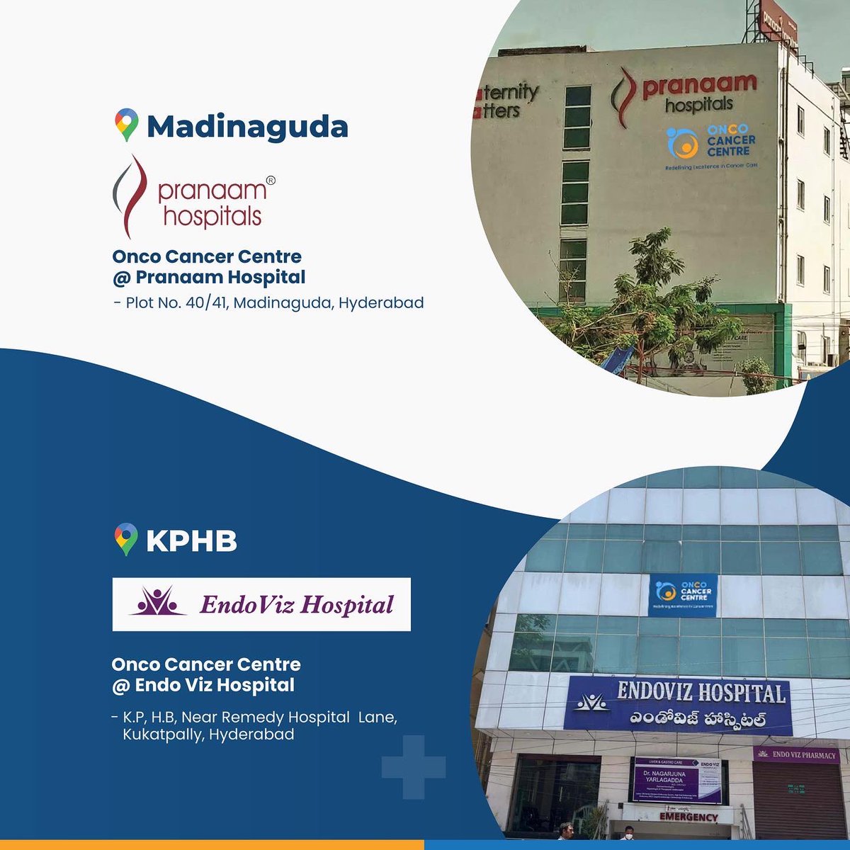 OncoCancerCare's tweet photo. If you are in Hyderabad and are looking for excellent Cancer Care services, look no further. 

Onco Cancer Centre is now available at two new locations in Hyderabad city! 

Happy to have joined hands with amazing hospitals. 
Let’s fight cancer together. https://t.co/G6GvJ1qy8G