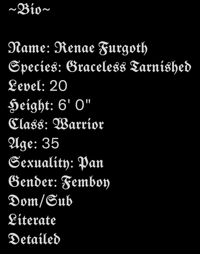For those who can't see the text. Also, keep in mind Renae is female optional, so the femboy can be a graceless female warrior!
