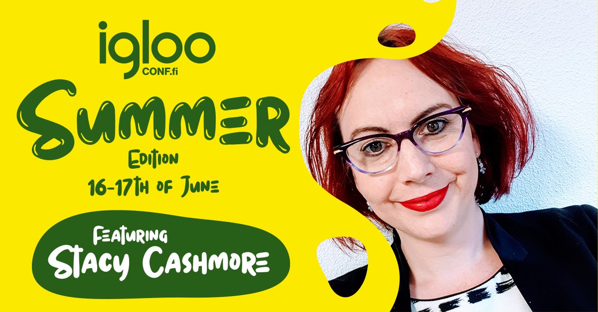 Stacy Cashmore is Tech Explorer DevOps at Omniplan, Microsoft MVP in Developer Technologies and she's coming to iglooconf.fi! In <a href="/Stacy_Cash/">Stacy Cashmore (@stacyclouds@tech.lgbt)</a>'s session you'll learn all about building your personal brand using Static Blazor Apps and how you can get set up in minutes!🔥