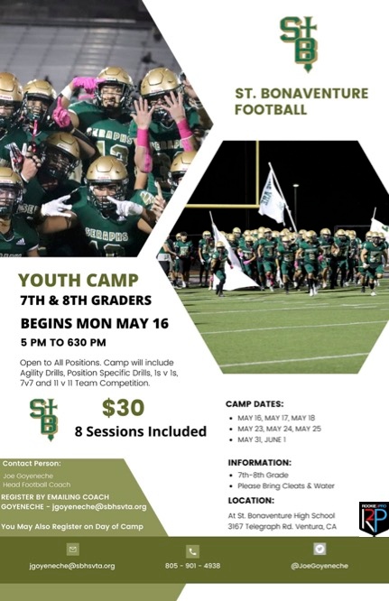 R2PSports's tweet photo. Check out this camp in the 805 @ ST Bonaventure High School. For more info pls contact Coach Joey Goyeneche email: jgoyeneche@sbhsvta.org or by phone 805.901.4938

#campseason #R2PSN https://t.co/2xuDJzSZv7