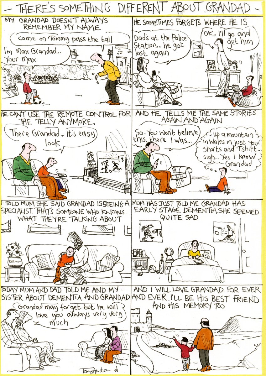 alzheimerssoc's tweet photo. Huge thanks to cartoonist @tonyhusband1 for sharing his moving piece, 'There's something different about grandad', with us this Dementia Action Week, showing the impact memory loss can have on the whole family. 💙

#DAW2022 https://t.co/m4MLLjwb7A
