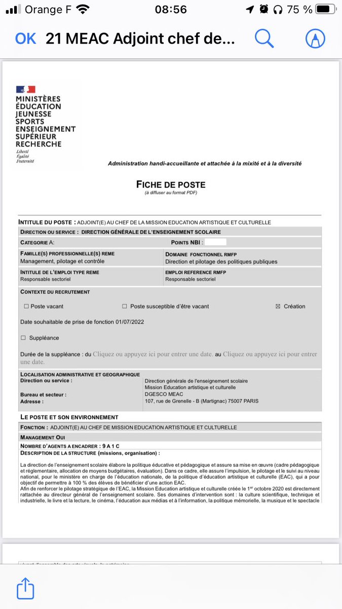 anneszymczak's tweet photo. Un poste d’adjoint au chef de la mission éducation artistique et culturelle - incluant la culture scientifique !- à la DGESCO est à pourvoir. ⤵️Rdv sur la https://t.co/kAjBeTubeb https://t.co/gmRozoJVsH