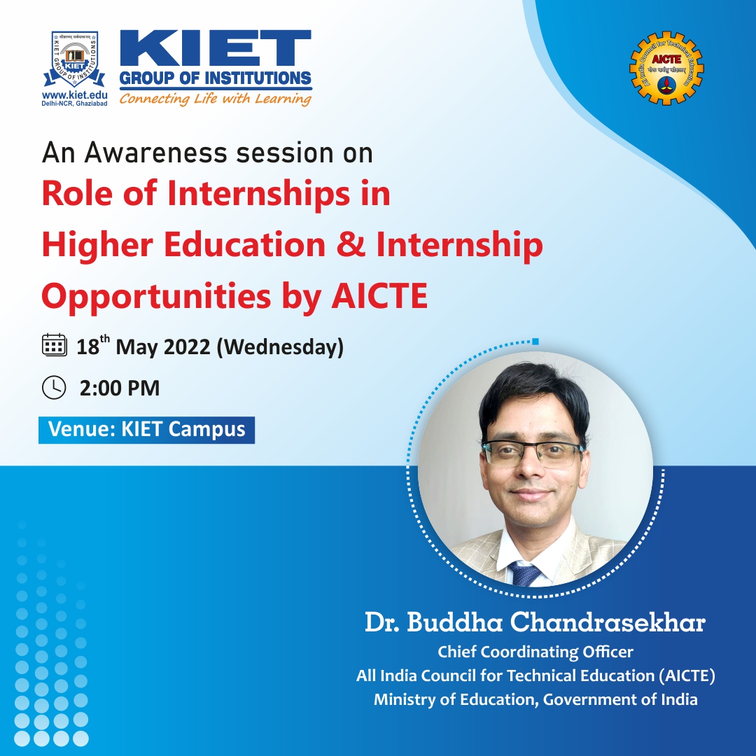 Kiet_edu's tweet photo. An #awareness_session on "#Role_of_Internships_in_Higher_Education_and_Internship_Opportunities by #AICTE" is going to be organized at #KIET Campus on 18 May 2022 at 2.00 PM. You all are welcome to be a part of this #session.
#KIETGroupofInstitutions https://t.co/49jcRcyrxI