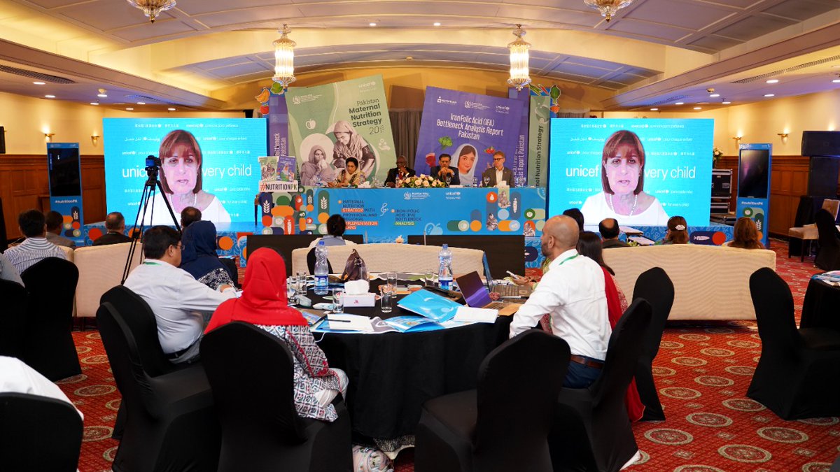 UNICEF_Pakistan's tweet photo. The national dissemination of the Pakistan Maternal Nutrition Strategy with Provincial Implementation Plans and the Iron Folic Acid Bottleneck Analysis Report is happening today at an event organized by @nhsrcofficial in collaboration with @UNICEF in Islamabad.
#NutritionPK https://t.co/Zt8H43aKgo