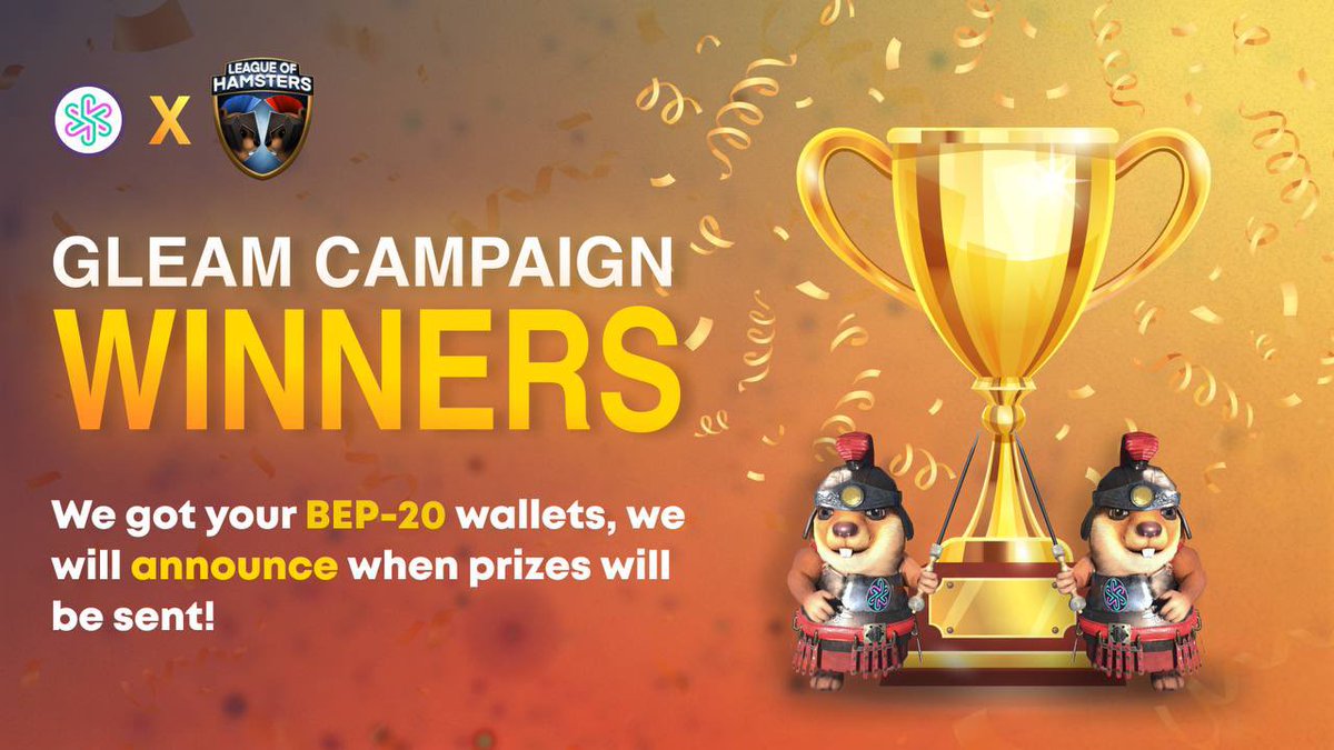 LeagueHamsters's tweet photo. ⚔️ League of Hamsters x @eywaprotocol ⚔️

🏆Let's meet our Gleam campaign winners!
https://t.co/MtlaCRAb7w

🥳Look for yourself in the list of winners, maybe you are the lucky one!

#Airdrop https://t.co/LpRlGKe2J1