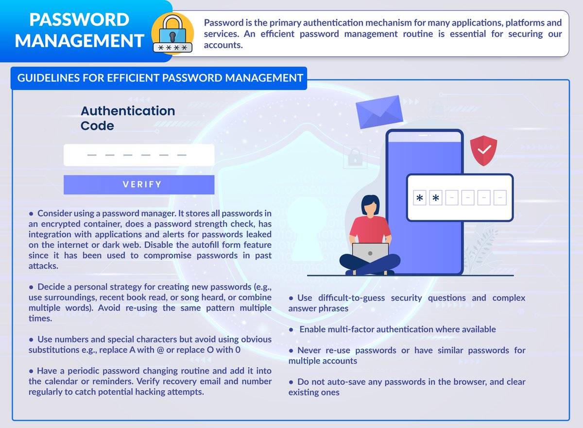 CyPulse's tweet image. &apos;Passwords&apos; provide the first line of defense against unauthorized access to digital assets &amp;amp; information. Do find insightful tips in our Cyber Pulse Infographic for efficient password management.

lnkd.in/dvFgEwsF

#April2022 #CyberPulse #Infographics
#PasswordManagment