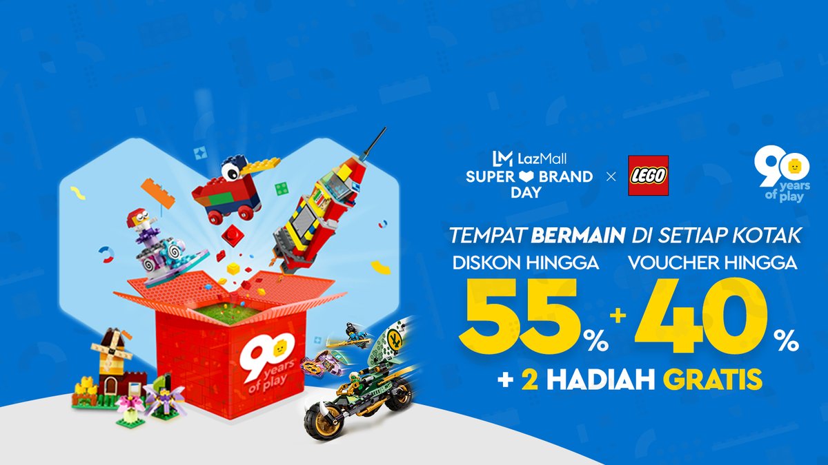 LazadaID's tweet photo. Nantikan LEGO Super Brand Day tanggal 20 Mei karena Tempat Bermain Di Setiap Kotak LEGO Diskon Hingga 55% + 40%. Dan… Dapatkan 2 Hadiah Gratis! Tambah ke troli, yuk: https://t.co/dCINoVl71F
#LEGOxLazMallID #SuperBrandDay #LazadaID #LEGOID90 #LEGOID #LEGONEVERSTOPBUILDING https://t.co/W74rMXAcjW