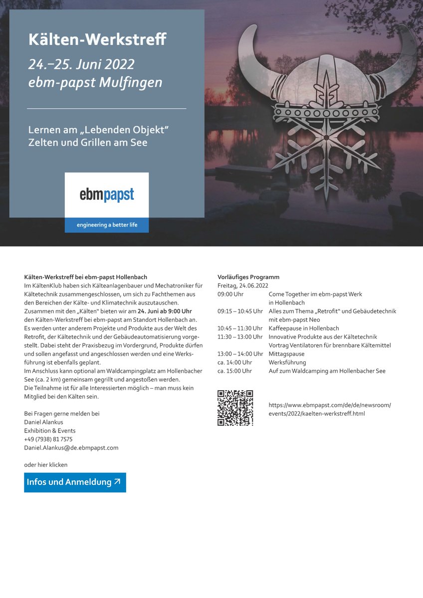 Das Kälten-Werkstreff von ebm-papst 24. - 25. Juni persönlich und vor Ort in Mulfingen.
#retrofit #gebäudetechnik #produkte #kältetechnik 
#gebäude #innovativ #innovation #kälte #klima #kälteanlage #anlagen #anlagenbau #supermarkt #klimatechnik #vortrag #vorträge