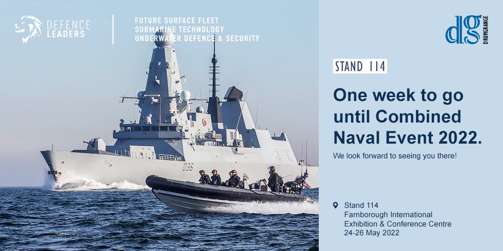 Only one week to go until the <a href="/Defence_Leaders/">Defence Leaders</a>' Combined Naval Event. Come visit us on Stand 114 to hear about our latest news and capabilities. We look forward to seeing everyone there! 
For more info, read: drumgrange.com/news-items/may…

#CNE2022 #defence #maritime #navy #event