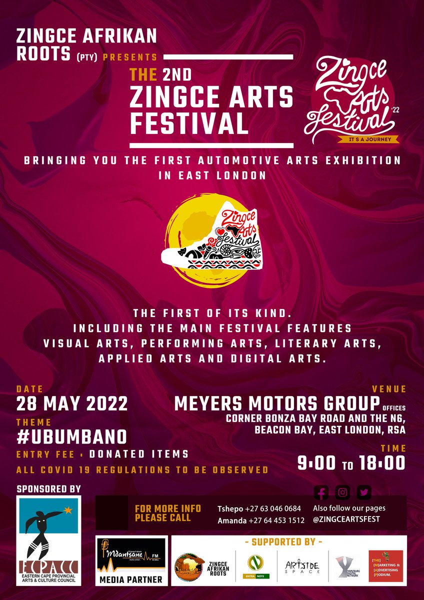 ZingceArtsFest's tweet photo. VENUE ANNOUNCEMENT!!!! 💣💥🔥💃🏾🕺🏾😊🎵🎶📢

#2ndZAFF2022 🎨🎭 #Ubumbano ❤ #AutomotiveArts 🚗 #MyNameMyCommitment ⚪🔴 https://t.co/5L50qAUP1e
