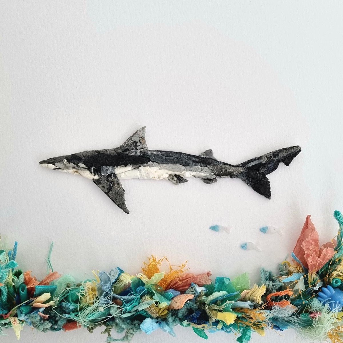 sharkcentre's tweet photo. How beautiful is this stunning artwork of the #Soupfinshark? ￼And it’s all made of recycled #beachplastic. 

This is #shark 8 of our series of 13 common sharks of #FalseBay, in collaboration with Janet Ormond from Curb Beach Plastic. https://t.co/Kra3SMDiRf