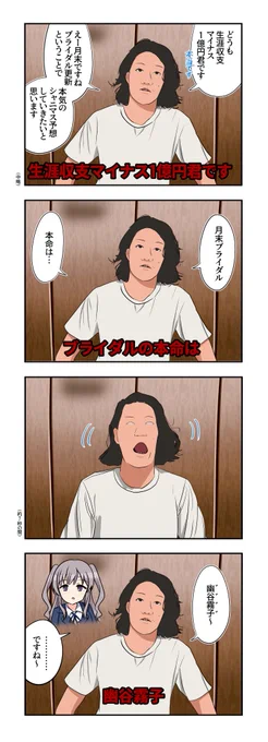 生涯収支マイナス1億円君さんと幽谷霧子さんが出る4コマです 