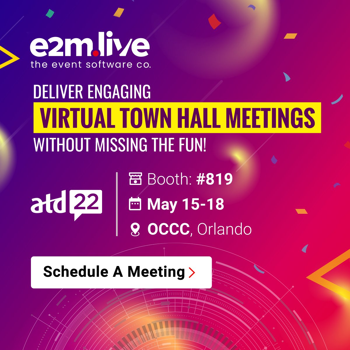 Day 2 at #ATD22. our team is overwhelmed with high energies of delegates.

Our delegates had great conversations to understand how our e2m.live, can help them boost #EmployeeEngagement.

Set up a meeting during or after the event calendly.com/sidws