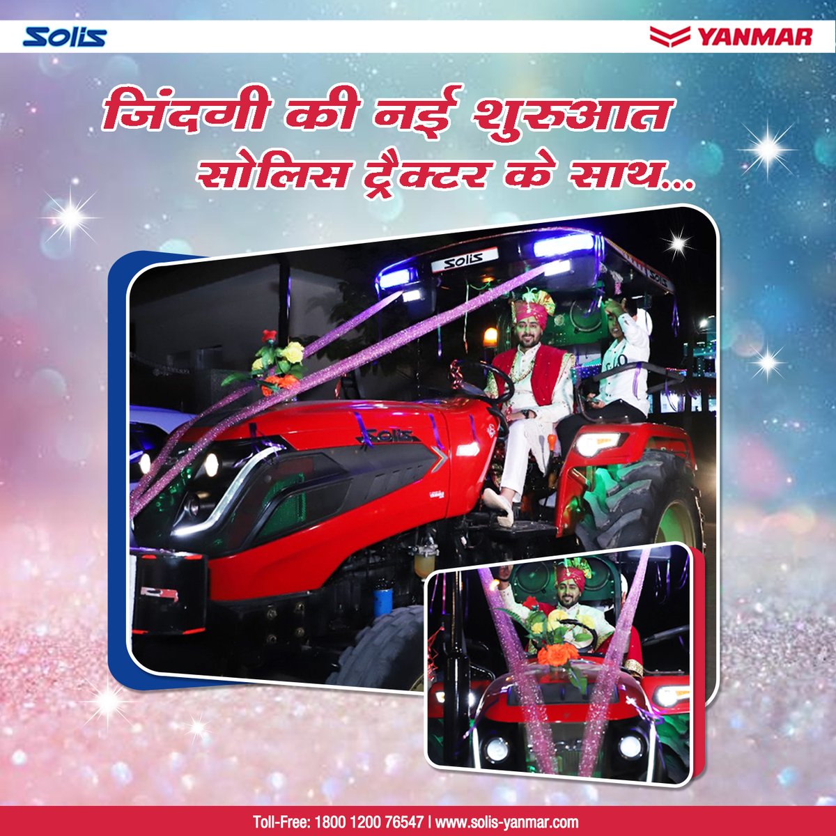 TractorsSolis's tweet photo. We are glad to share that Mr. Ajay started his new phase of life and included Solis tractor in his journey. Solis Yanmar wishes him a happy married life.
Thanks Mr. Ajay for the sharing some glimpses of Happy moments with Solis Yanmar.

#SolisYanmar
#4wdexpert #Solis
#FutureIsNow https://t.co/sbcHMqHxqY