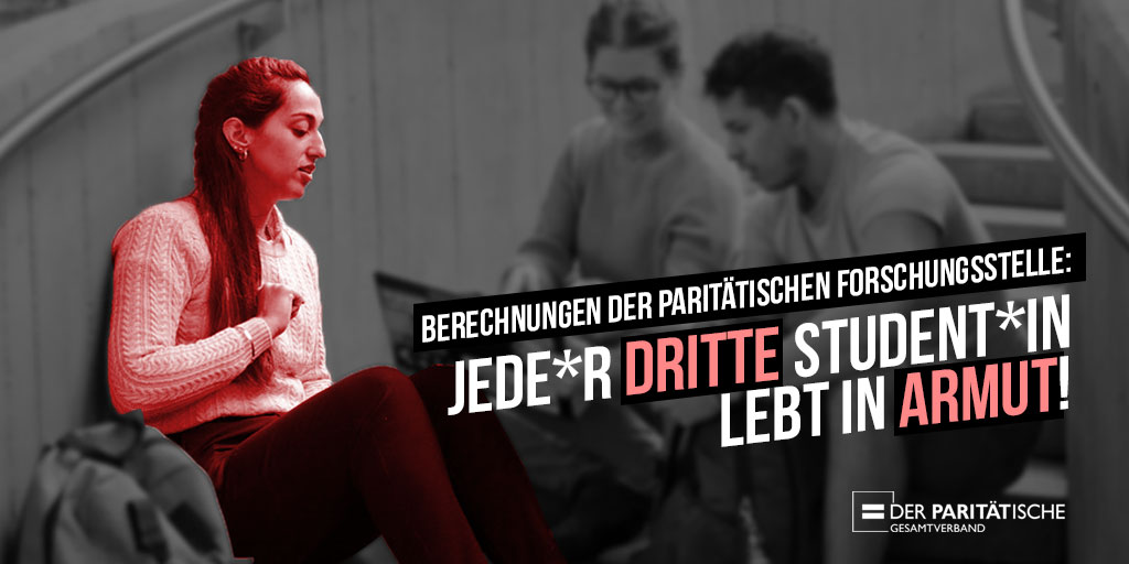 Paritaet's tweet photo. Das #BAföG ist zu niedrig. Jede*r dritte #Student*in in Armut! Das hat unsere Foschungsstelle errechnet. Die von der #Bundesregierung geplante Erhöhung ist viel zu niedrig. Unsere Pressemeldung:

https://t.co/NyGvrk5e72 https://t.co/PGbZ8FBw1I