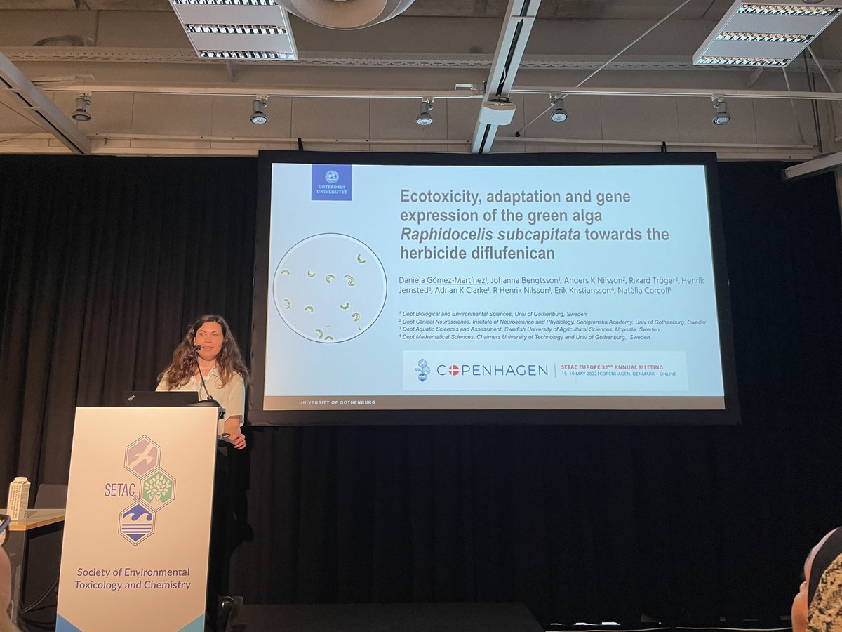 NCorcoll's tweet photo. Great presentation by Daniela Gómez Martínez @daniela_gmzm  about #ecotoxicity &amp; #adaptation mechanisms in #algae towards #herbicides. 

#SetacCopenhagen, #Setac_World, @goteborgsuni @EcotoxicoMic https://t.co/k8OsYqI75W