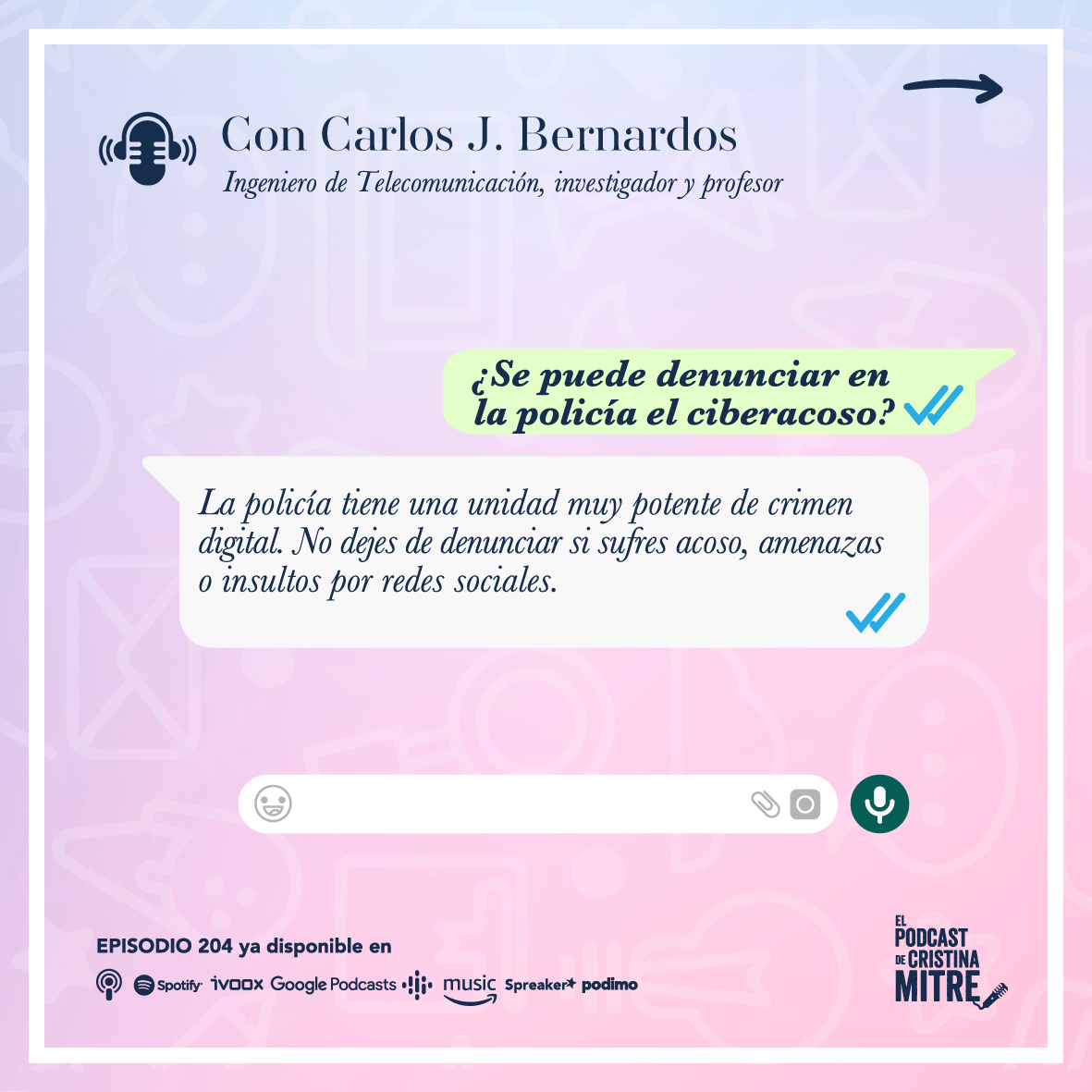 cristina mitre (@cristinamitre) on Twitter photo 👉🏻En el ep. 204 de El podcast de Cristina Mitre, <a href="/cjbernardos/">Carlos J. Bernardos</a> , profesor de Ingeniería Telemática de la U. Carlos III, nos enseña trucos sencillos para protegernos en la Red.
🎧apple.co/3yBfORF
#podcast #elpodcastdecristinamitre #seguridadeninternet #privacidadeninternet 👉🏻En el ep. 204 de El podcast de Cristina Mitre, <a href="/cjbernardos/">Carlos J. Bernardos</a> , profesor de Ingeniería Telemática de la U. Carlos III, nos enseña trucos sencillos para protegernos en la Red.
🎧apple.co/3yBfORF
#podcast #elpodcastdecristinamitre #seguridadeninternet #privacidadeninternet