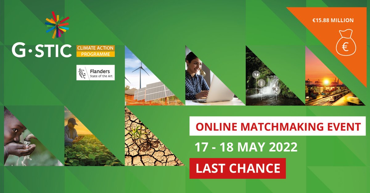 GSTICseries's tweet photo. LAST CHANCE⚡Today we launch the new #projectcall of the G-STIC #ClimateAction Programme! Sign up 𝗯𝗲𝗳𝗼𝗿𝗲 𝟭𝟴 𝗠𝗮𝘆 𝟭𝟭.𝟬𝟬 𝗖𝗘𝗧 on the online #matchmaking platform to meet potential project partners and benefit from extended #networking opportunities until 19 June! https://t.co/Zc3IOZZW30