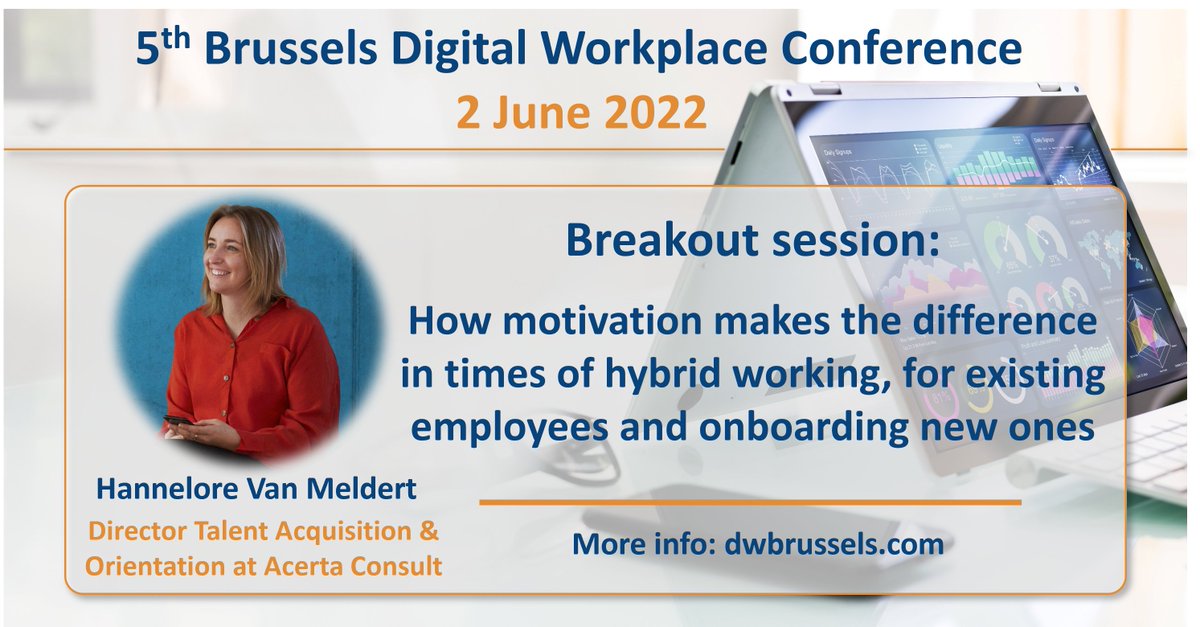gvanleemput's tweet photo. Meet Hannelore Van Meldert from Acerta @AcertaNL @AcertaFR at the 5th Brussels #DigitalWorkplace Conference on June 2nd. In her break-out session Hannelore will discuss employee motivation in the #hybridworkplace.
More info and tickets at https://t.co/JRhpokgX0d
#dwbrussels https://t.co/alRhNp8nIc