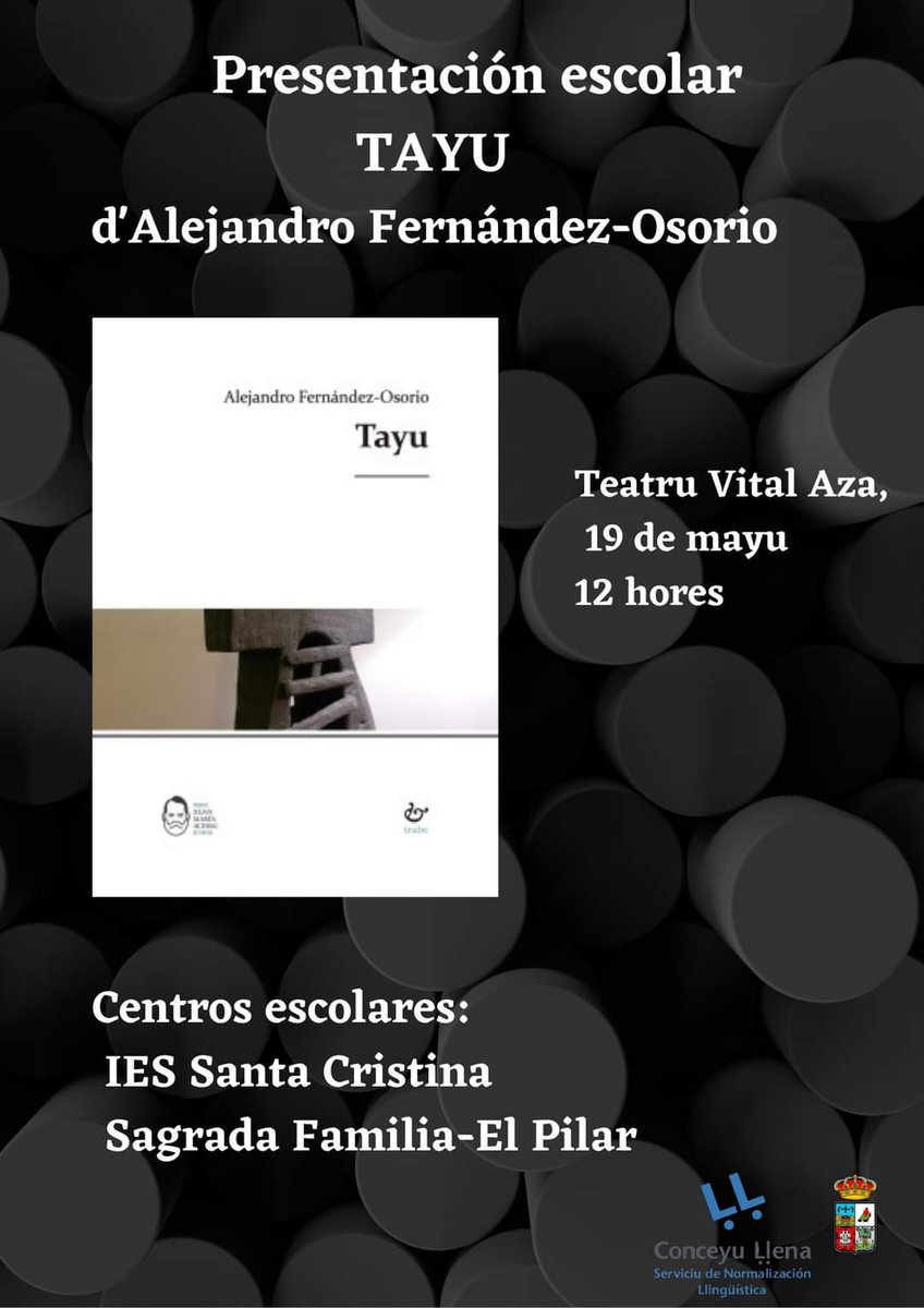 LenaCultura's tweet photo. ⛅️⚡️Xueves 1️⃣9️⃣ de mayu 🌞
El #SNLL entama la
presentación escolar del poemariu TAYU d'Alejandro Fernández-Osorio, ganador del XXVI Premiu Xuan María Acebal
#TeatruVitalAza
⏳ 12 h.
Entrá escolar 😷
#Ḷḷenadestíncultural #CulturaḶḷena #lliteratura #ConciyuḶḷena #Asturies https://t.co/mvfe01Udk8