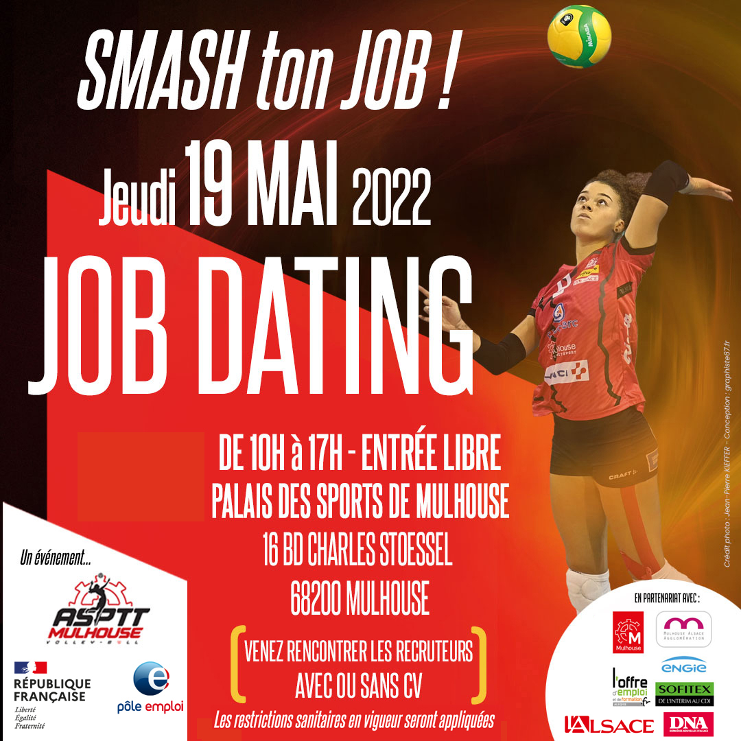 📆J-J
C'est l'heure !⏰
Le Job Dating Smash ton Job ouvre ses portes !
Un évènement : @ASPTTMulhVolley @poleemploi_GE 
En partenariat avec : <a href="/loffre_demploi/">L'Offre d'Emploi</a> <a href="/mulhouse/">Ville de Mulhouse</a> <a href="/ENGIEgroup/">ENGIE</a> et bien d'autres !
📌Palais des sports de Mulhouse 
#mulhouse #emploi #job #alsace #grandest #asptt