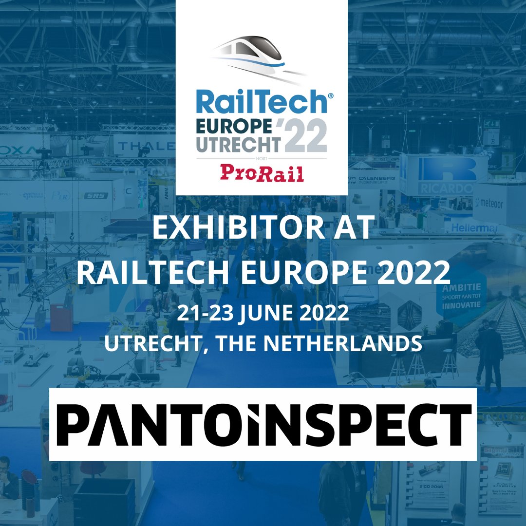 pantoinspect's tweet photo. PantoInspect is looking forward to RailTech Europe #RTE2022 in Utrecht, the Netherlands, from the 21st to the 23rd of June 2022

Visit booth 8.009 to discover how our intelligent pantograph monitoring system helps #improve #performance of #railways by #reducing #teardowns https://t.co/d2wU0Tysdr