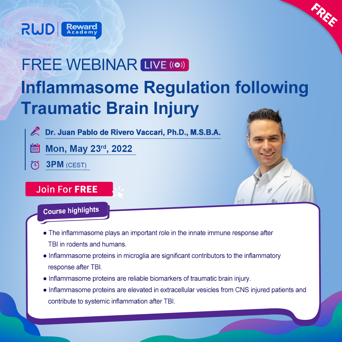 YanniRwd's tweet photo. Inflammasome Regulation following Traumatic Brain Injury
Dr. Juan Pablo de Rivero Vaccari, Ph.D. will detail their findings on the inflammasome in TBI research. 
Register Now for FREE👉 https://t.co/sTq0KGPzQG https://t.co/CiLpEa2kC2