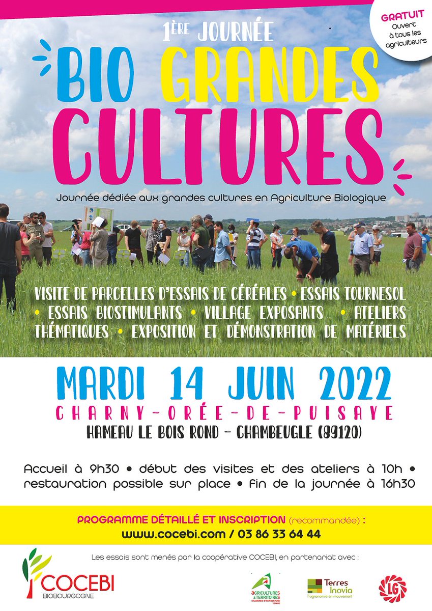 cocebi0's tweet photo. [EVENEMENT] 📍 La COCEBI organise la 1ère journée BIO GRANDES CULTURE à Charny-Orée-de-Puisaye, le 14 juin prochain !
#bio #agriculture #culture #yonne #céréales #agri
@chambagribfc @Limagrain @terresinovia https://t.co/lRc7rf4rPI