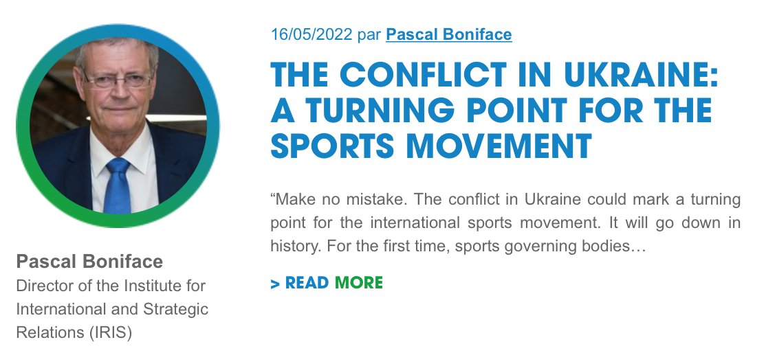 peaceandsport's tweet photo. The conflict in #Ukraine could mark a turning point for the sports movement. Read the last @peaceandsport WATCH of @PascalBoniface, Director of the Institute for International and Strategic Relations, also published in the French newspaper @lemondefr! 
https://t.co/Rn4NRrRpI4 https://t.co/GDb0hLZZ45