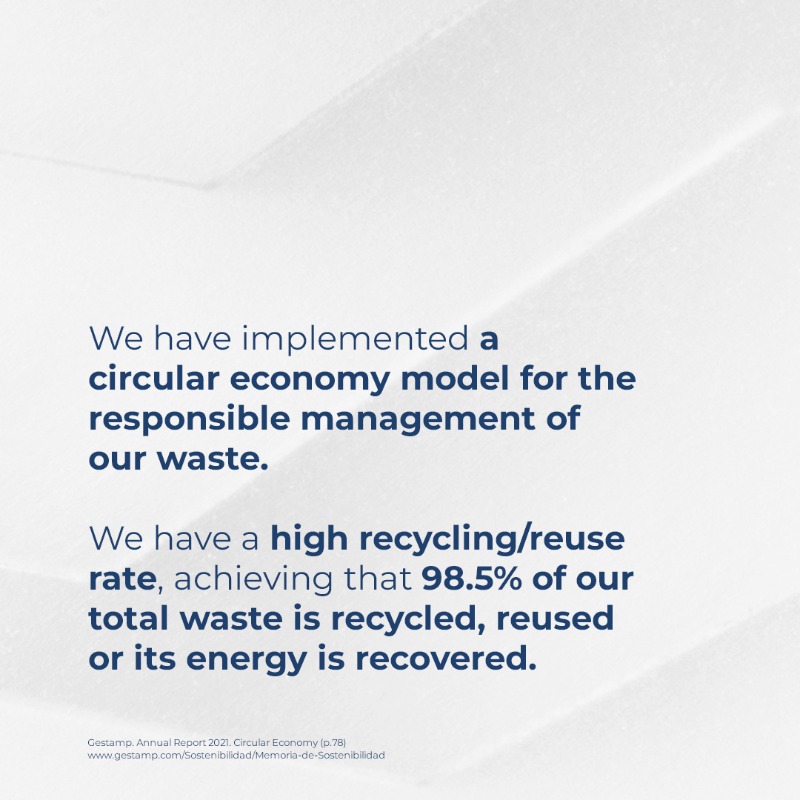 gestamp's tweet photo. ♻  Thanks to our circular economy model, 98.5% of the generated waste is recycled, reused or its energy recovered. But our commitment goes even beyond that. Find out all about it in the #WorldRecyclingDay 👇 

#GestampESG #GestampCommitment