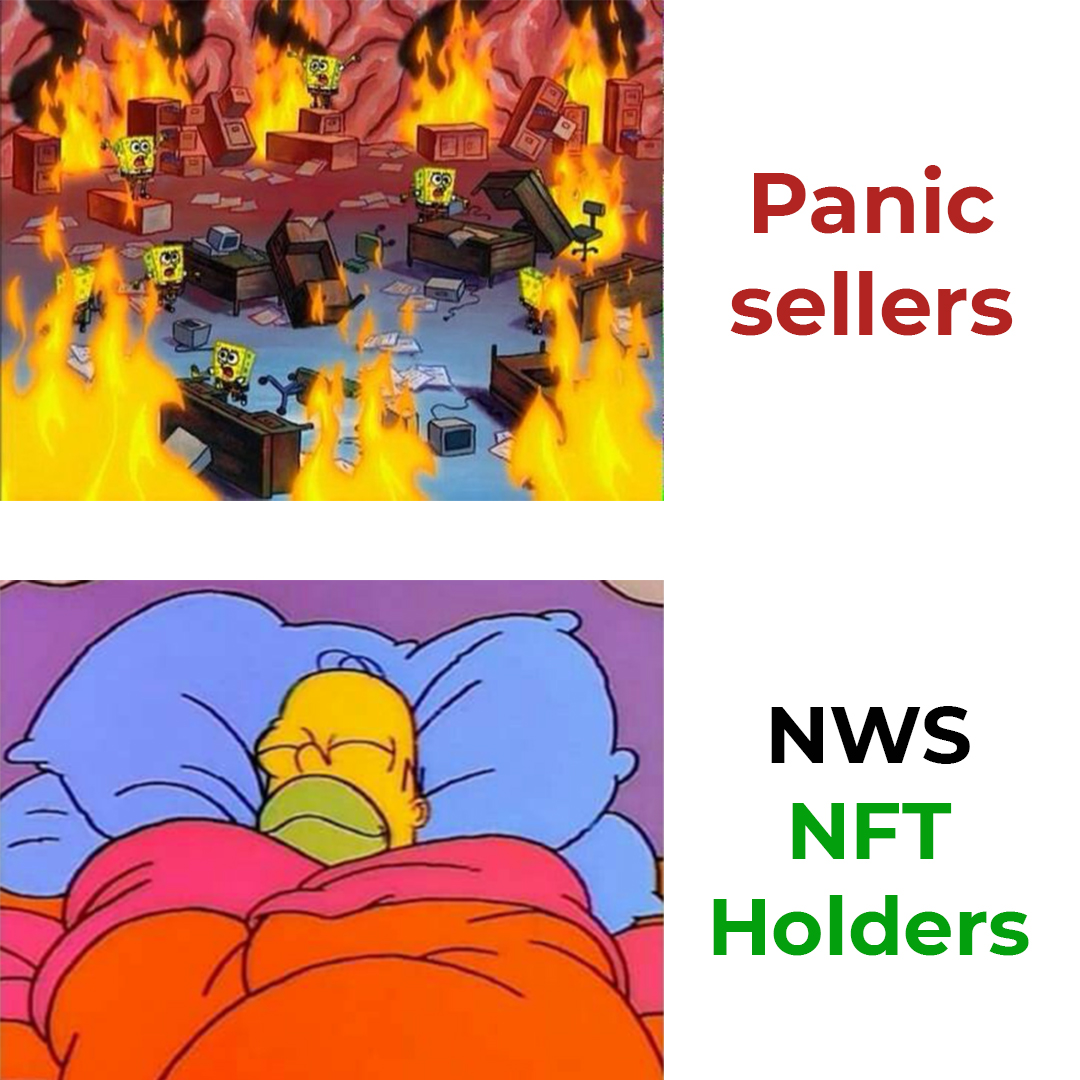 This is how I sleep, knowing I own and #hold my NWS #NFT. 😴
Peacefully like an angel.
If you are a panic #seller, I feel sorry for you. 
You wish that was you, huh? Well, be #smart and hold!
Visit our 🌐 website or join our discord 🤖 community if you want to learn more!