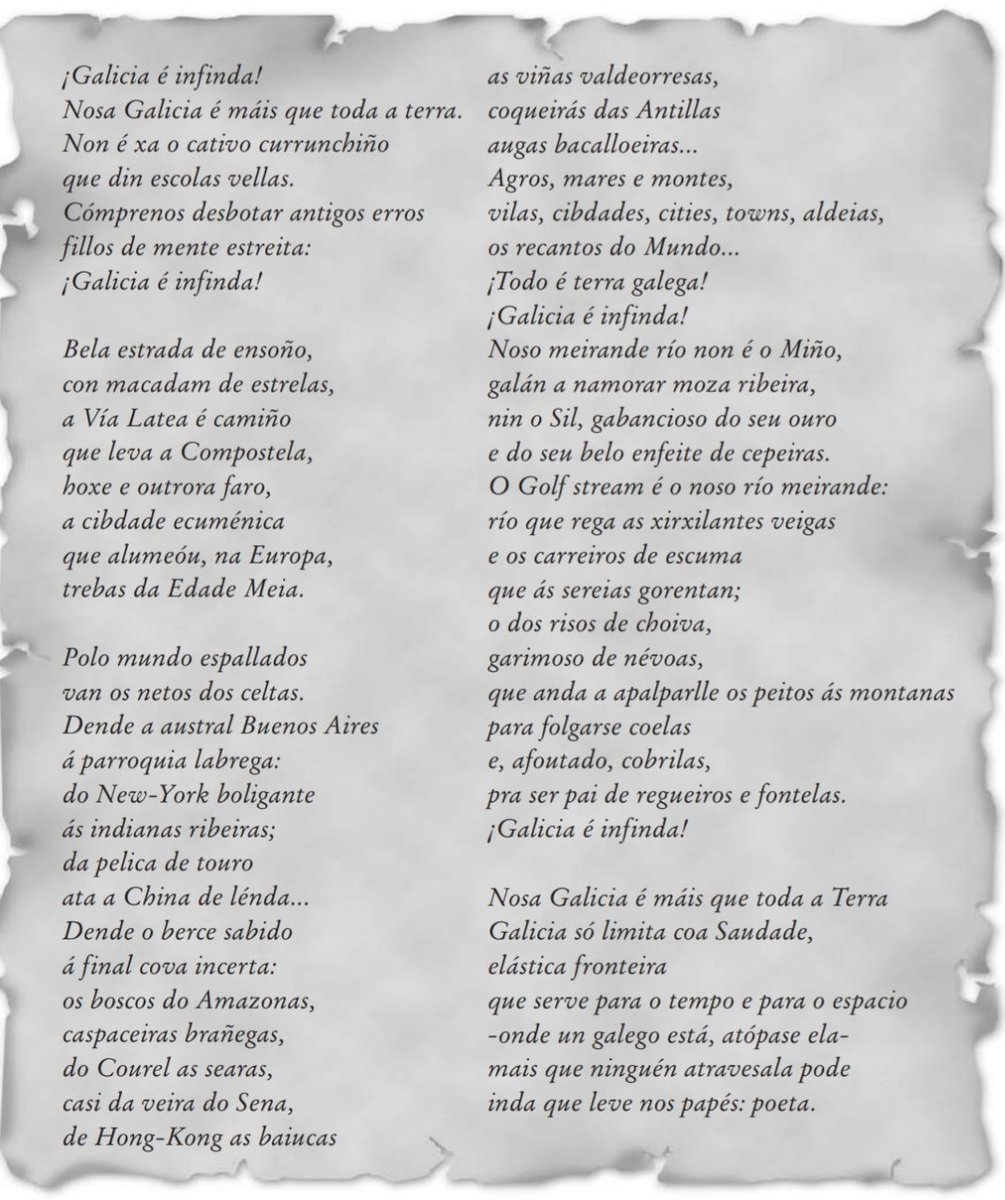 martinhonoriega's tweet photo. "Nosa Galicia é máis que toda a Terra Galicia só limita coa Saudade,
elástica fronteira
que serve para o tempo e para o espacio
-onde un galego está, atópase ela- mais que ninguén atravesala pode inda que leve nos papés: poeta."
#DiaDasLetrasGalegas 🖤
Imaxe vía @MiroVillar https://t.co/dapiNnzyrI