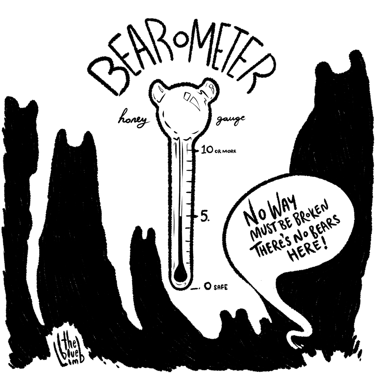 thebluelimb's tweet photo. Unbearable preasure

#bearometer #bears #shadows #exclamation #disbelief #thebluelimb #comic #checkitout #honeytrap #honeygauge #blackandwhite #ink https://t.co/xCZI0lY7Sg