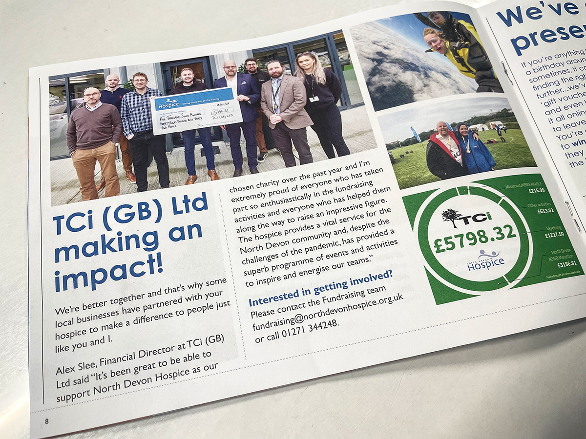 TCiGB's tweet photo. Delighted to see this in the latest @NDevonHospice news. The hospice team puts on a superb programme of events each year and it was great to get involved as a business for such a good cause. Do look at supporting them if you can! #local #charity #amazingcare #peoplethings https://t.co/R9UgocAP7J