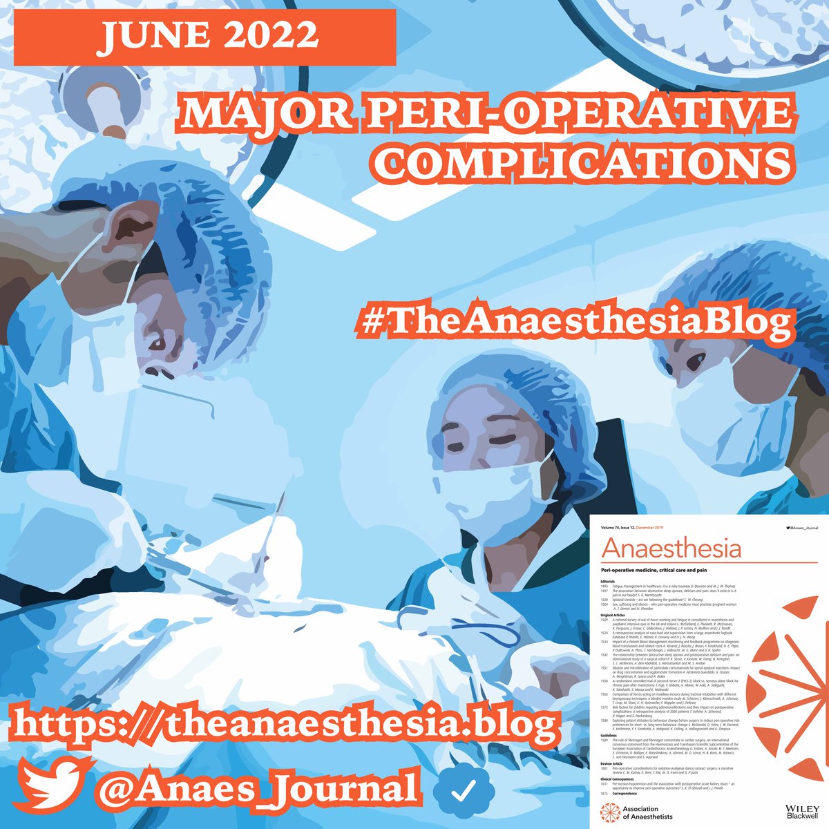 Anaes_Journal's tweet image. New #TheAnaesthesiaBlog available now! Topics this month include:
-major airway complications
-pre-operative HbA1c screening and glycemic optimisation
-substance misuse
-deception in simulation
-digital prehabilitation
...and much more!

🔗theanaesthesia.blog/2022/05/17/maj…