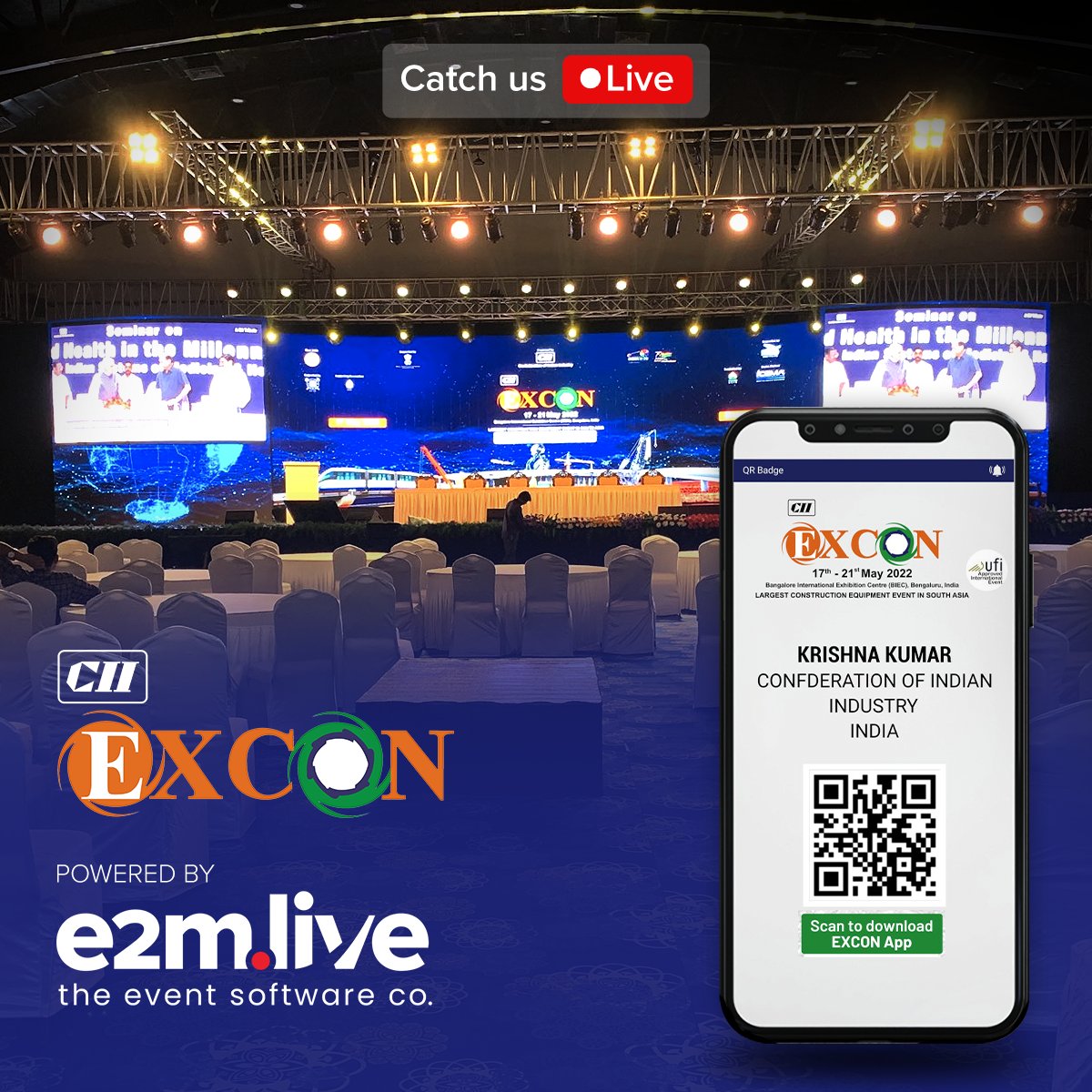 ☑ 1.5K+Exhibitors
☑ 80K+Expected Visitors 
☑ 10 Country Pavilions

e2m.live is the official hybrid event platform for <a href="/CII_Excon/">CII EXCON</a> 2022. 
We’d love to learn about your event objectives and offer you a personalized demo: e2m.live
#HybridEvent #ExCon