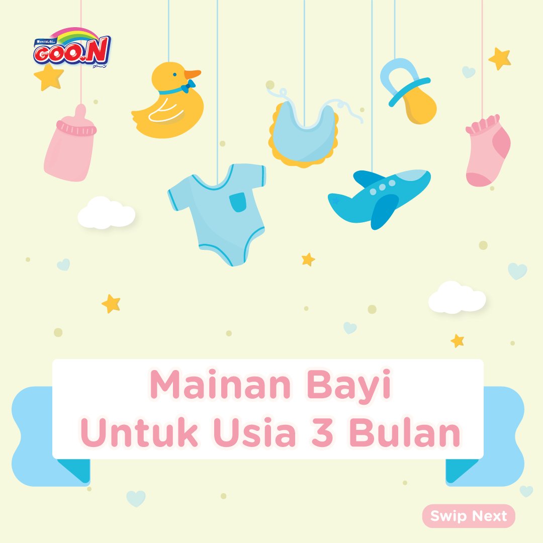 GOON_Indonesia's tweet photo. Apakah mama sedang mencari mainan untuk si Kecil usia 3 bulan? Jika iya, pastikan mainan yang dipilij yang dapat mengembangkan keterampilan motoric dan koordinasi si Kecil ya Ma! 😊
#GoonIndonesia #GoonDiaper #diapersgoon #TandaCintaMama #NewMoms https://t.co/gGMLQShsE5