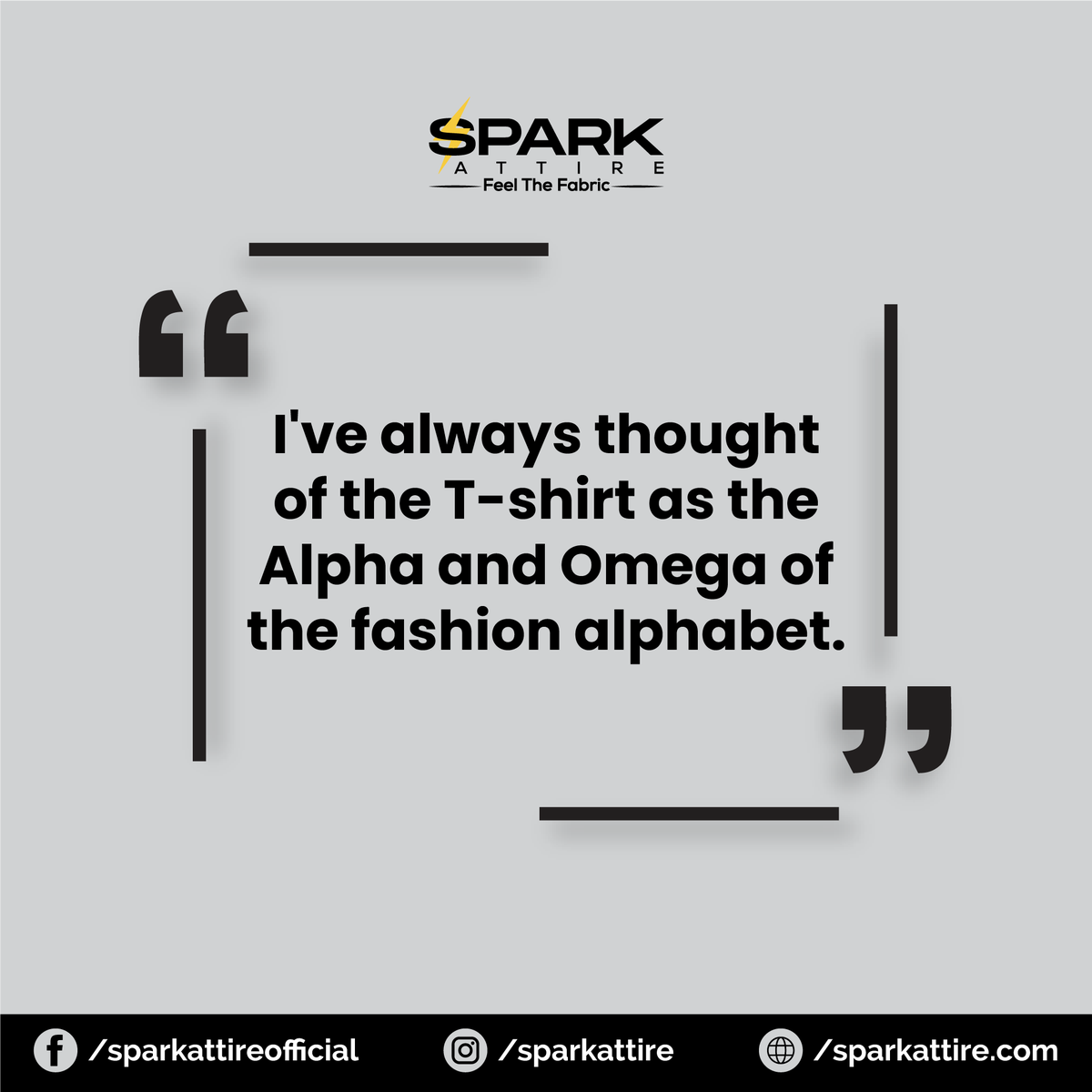 SparkAttire's tweet photo. I've always thought of the T-shirt as the Alpha and Omega of the fashion alphabet.

#sparkattire #fashion #dress #quote #life #fashionstyle #fashiongoals #dressing #fashiontrends #fashionpost #fashionlover #quotes #Alpha #Omega #tshirt https://t.co/mlRiuO3Xe3