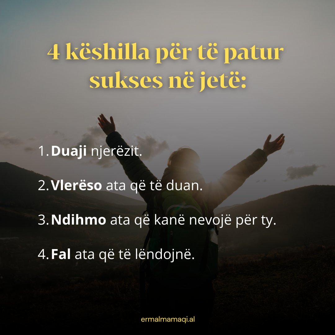 al_tidi's tweet photo. Nëse dëshiron të jetosh një jetë të lumtur, këto janë 4 parime për t’u ndjekur:

Duaji njerëzit. Duaji ata me gjithë zemër.
Vlerëso ata që të duan ty. Ata janë aty për ty dhe duan të të shohin mirë.
Ndihmo ata që kanë nevojë për ty. Dhuro pa kufij e pa kushte.
.
.
#ermalmamaqi https://t.co/daXs7I1bws
