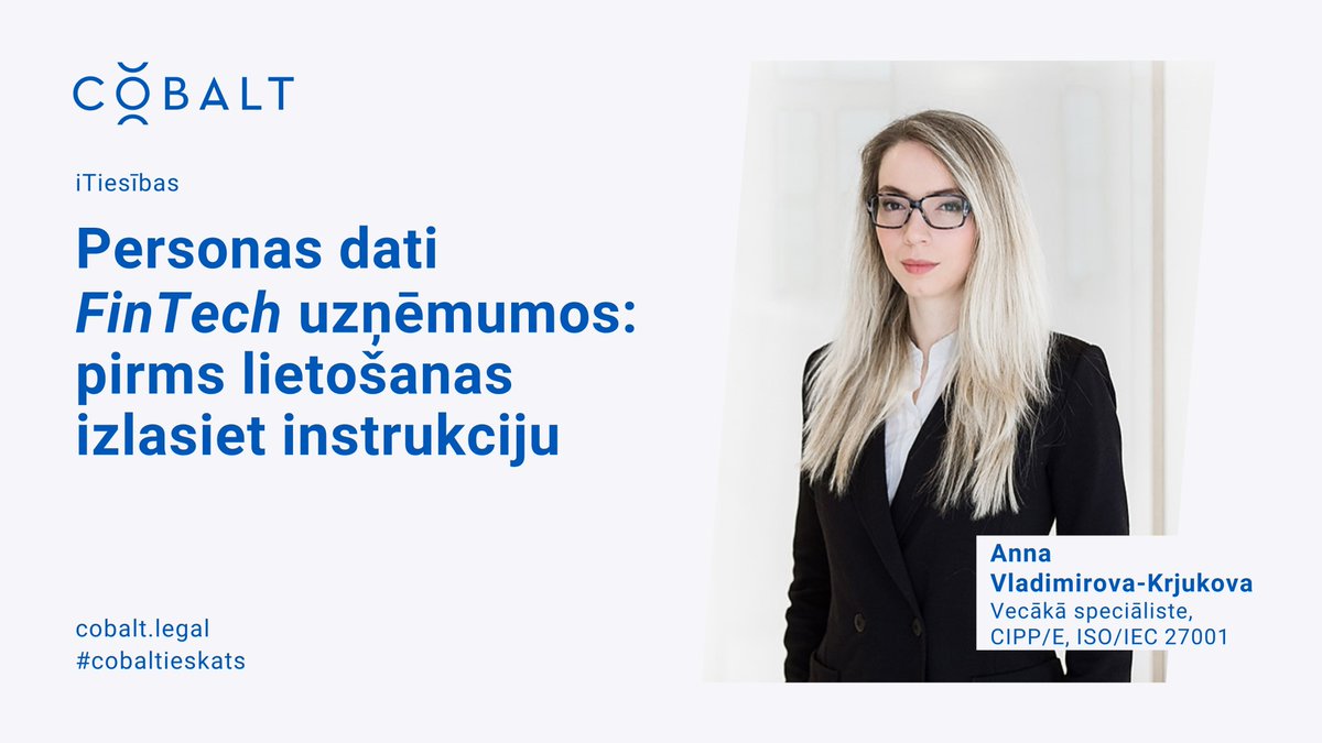 Kolēģes <a href="/AnnaVlKr/">Anna  Vladimirova-K</a> raksts par personas datiem FinTech uzņēmumos lasāms <a href="/Jurista_Vards/">Jurista Vārds</a>. 
📌”Tieši veiksmīgi izveidota un uzturēta sadarbība, tostarp datu aizsardzības jautājumos, ir viens no svarīgiem pamatiem FinTech nozarē.”
🔗bit.ly/3yHryCo 
#fintech #DPO