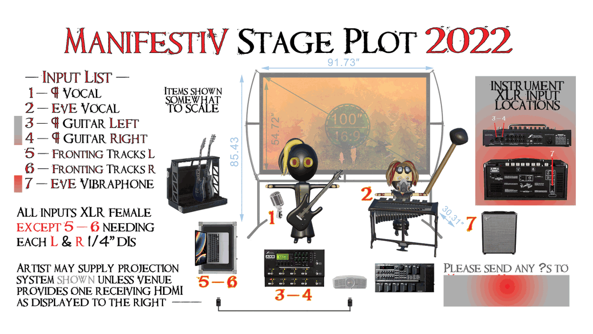 ParagraphTaylor's tweet photo. This year's @ManifestiV #stageplot in prep for... 🤫🤷
https://t.co/fSLTuSGXaG • MV CGI: Robert Veliz
GEARLIST:
@Fender Rumble 500
@FractalAudio AX8
@Roland_BOSS_Rus GT8
@MitsubishiHVAC HC1600
@JacksonGuitars SLSMG Soloist
@VicFirth M183 Mallet
@3M custom 🎤😷 + @Shure SM58 &amp; 🎙 https://t.co/rrxz2WH16t